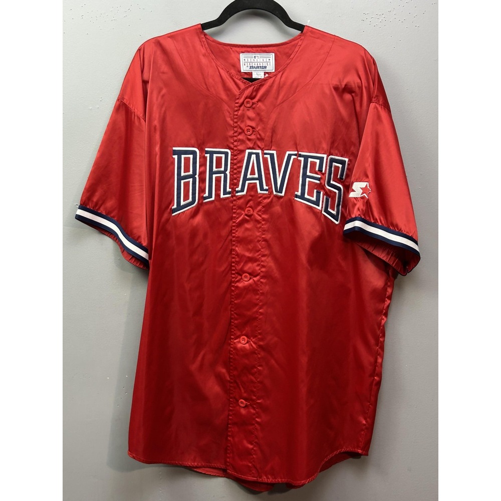 Starter Baseball Jersey Mens Large Red Atlanta Braves Button Front Nylon MLB